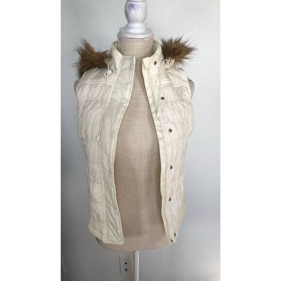 SO Off White Winter Vest with Removable Faux Fur Trimmed Hood - XS - Picture 1 of 7